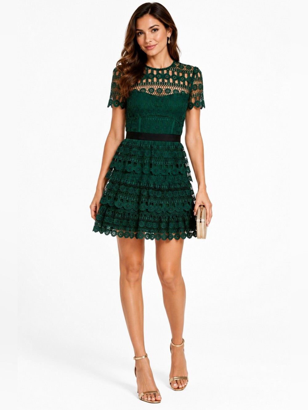 Self-Portrait Guipure Lace Mini Dress Green Sheer Floral Medallion US 8